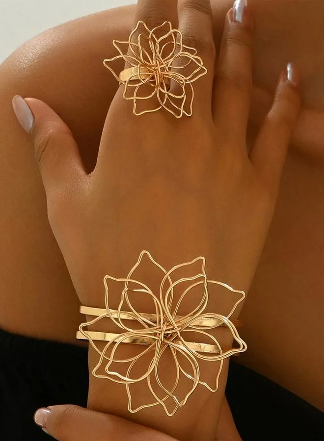 Take Two Take Two Floral Cuff Bracelet and Ring Jewelry Set