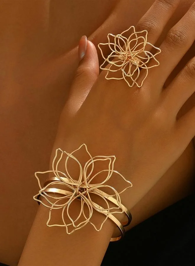 Take Two Take Two Floral Cuff Bracelet and Ring Jewelry Set