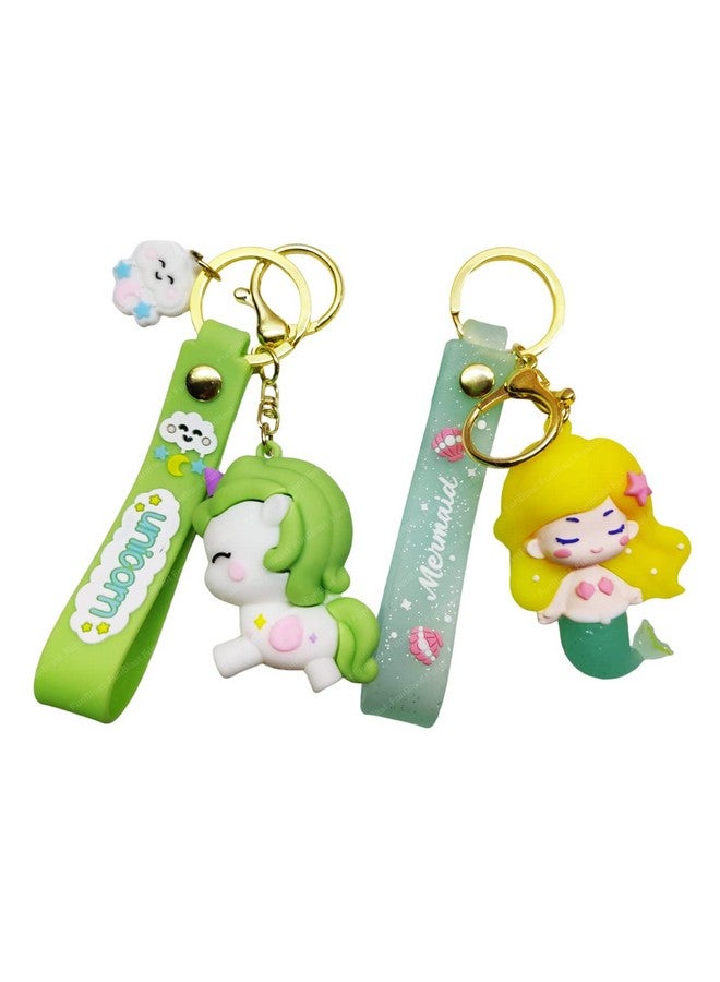 FunBlast Unicorn Key Ring Key Chain for Girls - Silicone Unicorn & Mermaid Key Chain for Bag/Door Key, Kawaii Key Rings, Car Key-Ring, Return Gifts (Green) - Image 1