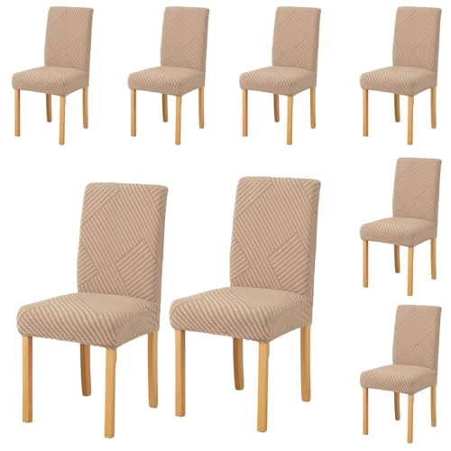 Styleys Jacquard Chair Cover Stretch Removable Washable Dining Chair Cover Protector Seat Slipcover (Pack of 8, Taupe, JDMC2) - Image 1