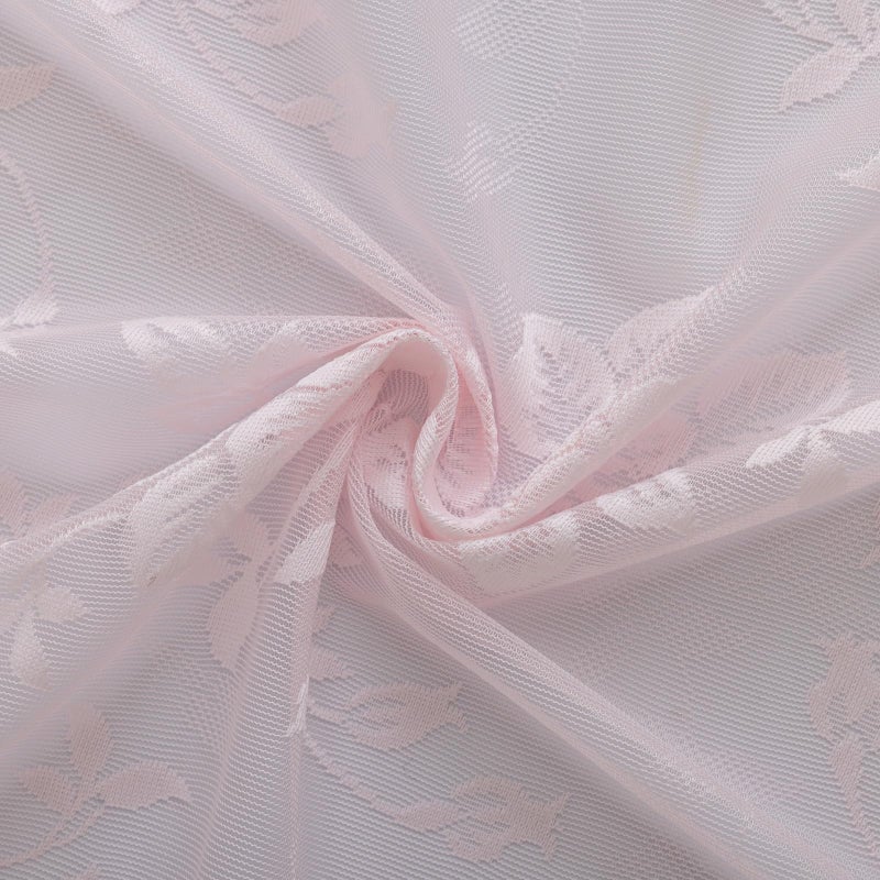 YJ YANJUN Pink Lace Curtains 84 inches Long 2 Panels Shabby Chic Peony Floral Voile Sheer Panels with Scalloped Edges for Girl Bedroom Cute Pricess Room Decor 52" W x 84" L Light Pink - Image 5