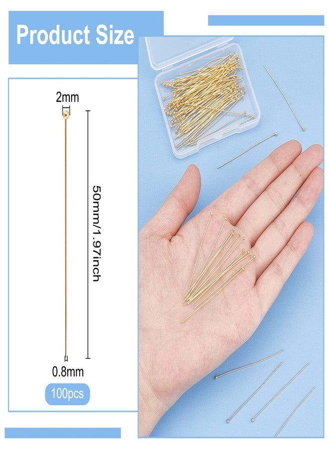BENECREAT 100Pcs 18K Gold Plated Brass Ball Head Pins, 20 Gauge Wire Headpins for Earring Bracelet Jewelry Making - Image 2