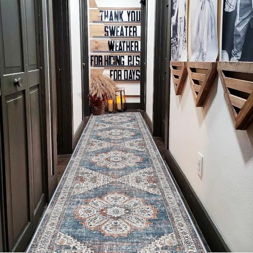 RUUGME Washable Kitchen Runner Rug - 2x10 Hallway Rug Distressed Mats Non-Slip Soft Room Floor Carpet for Dining Room (Blue, 2 x 10) - Image 3