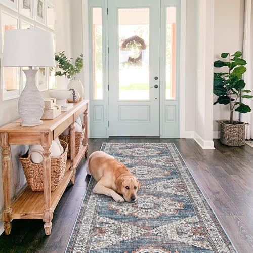 RUUGME Washable Kitchen Runner Rug - 2x10 Hallway Rug Distressed Mats Non-Slip Soft Room Floor Carpet for Dining Room (Blue, 2 x 10) - Image 2