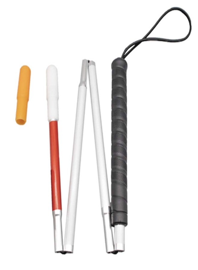 VISIONU Aluminum Folding Cane for the Blind,Folds Down 4 Sections, White Cane,with 2 Tips, (Black Handle, 80 cm) - Image 1
