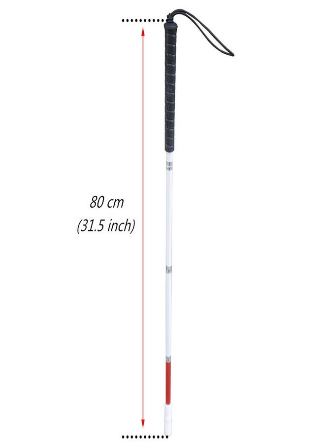 VISIONU Aluminum Folding Cane for the Blind,Folds Down 4 Sections, White Cane,with 2 Tips, (Black Handle, 80 cm) - Image 2