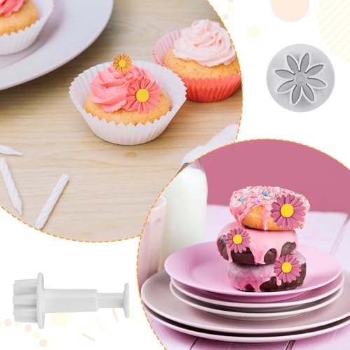 Hariendny Daisy Fondant Cutter, 4PCS Flower Plunger Cutters, 8Petals Daisy Cookie Cutter, Flower Cookie Cutter, Summer Cookie Cutters, Decorating Mold Tools for Biscuits, Sugar Cubes, Chocolate - Image 4