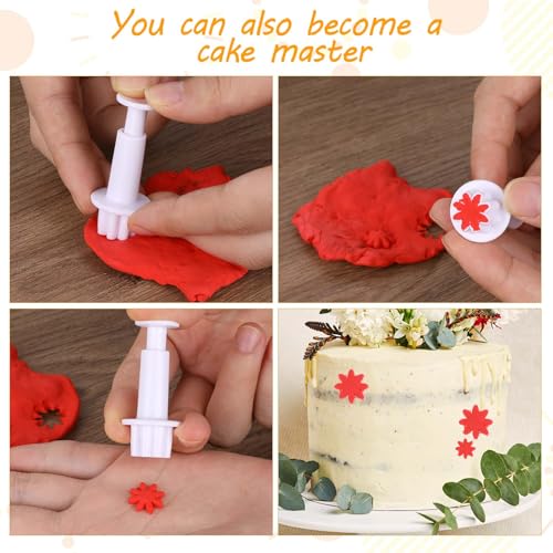 Hariendny Daisy Fondant Cutter, 4PCS Flower Plunger Cutters, 8Petals Daisy Cookie Cutter, Flower Cookie Cutter, Summer Cookie Cutters, Decorating Mold Tools for Biscuits, Sugar Cubes, Chocolate - Image 3