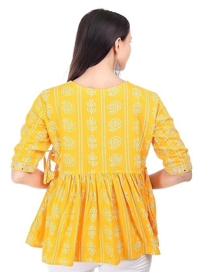 DONSON Jaipuri Cotton Rayon Women Tunic Top Elegant Short Kurti Hip Length AA28095 (Yellow) (XXL) - Image 5