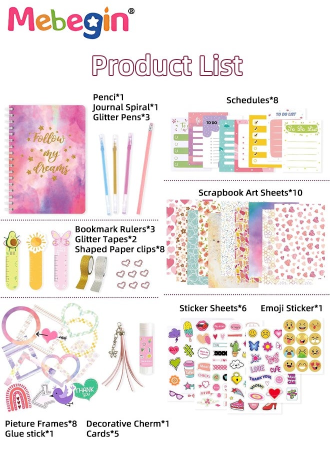 MEBEGIN - DIY Journal Kit, 58PCS Personalized Diary Scrapbook Supplies and Stationery Kit, Complete Journaling Kit, Fun Creative Arts and Crafts, Easy to Carry and Storage, Ideal Gift for Girls Aged 4+ - Image 1