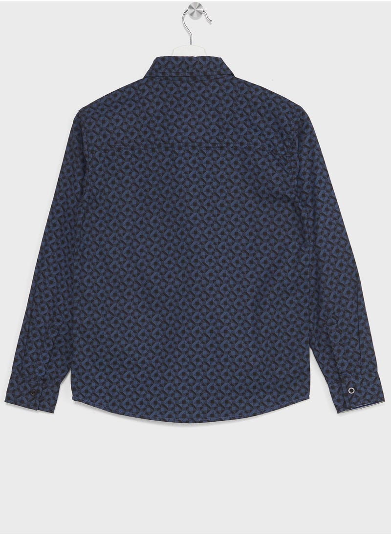 Pinata - Boys Granded Collar Printed Shirt And Pant Set - Image 1