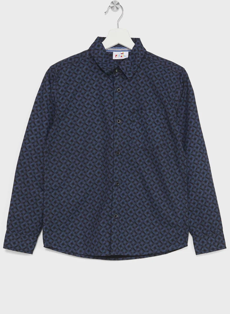 Pinata Boys Granded Collar Printed Shirt And Pant Set