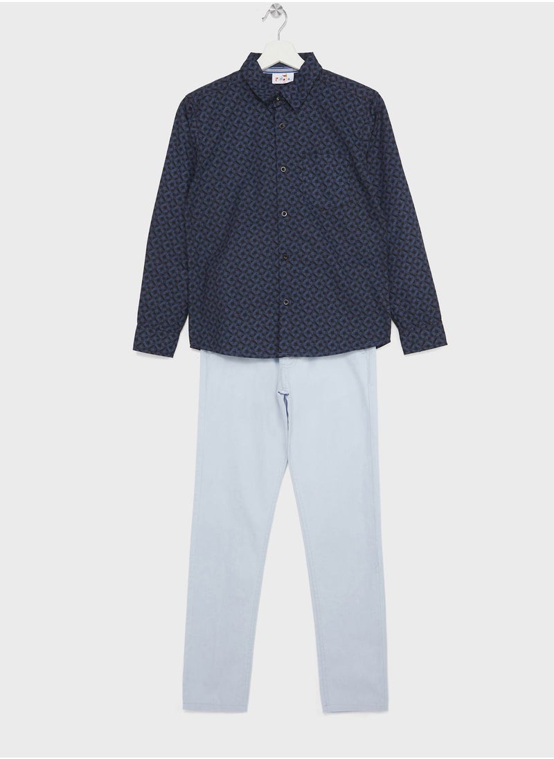 Pinata - Boys Granded Collar Printed Shirt And Pant Set - Image 1