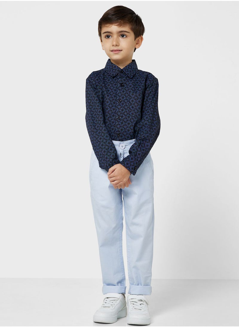 Pinata - Boys Granded Collar Printed Shirt And Pant Set - Image 1