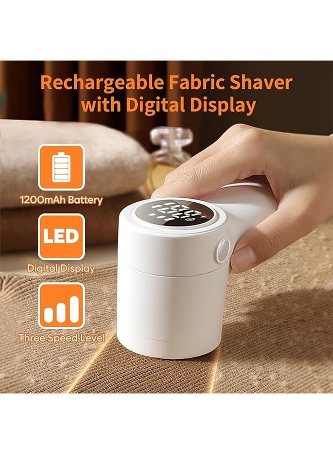 AOLION Fabric Shaver Lint Remover for Clothes Replaceable Blades Electric Lint Shaver with Digital Display 3-Speeds Defuzzer for Removing Fuzz and Pill from Sweater 1200mAh White - Image 1