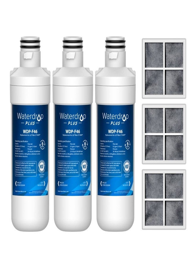 ووتر دروب فلتر مياه وفلتر هواء للثلاجة Waterdrop Plus LT1000PC ADQ747935 MDJ64844601 معتمد من NSF، بديل لفلتر LG LT1000P وLT-1000PC وLT120F، عبوة ثلاثية - Image 1