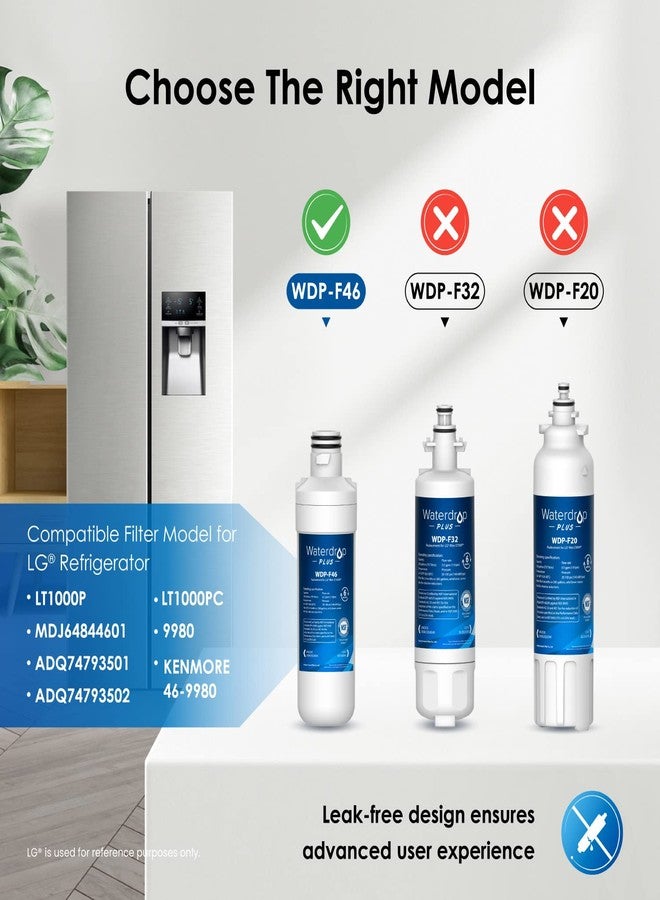 ووتر دروب فلتر مياه وفلتر هواء للثلاجة Waterdrop Plus LT1000PC ADQ747935 MDJ64844601 معتمد من NSF، بديل لفلتر LG LT1000P وLT-1000PC وLT120F، عبوة ثلاثية - Image 3