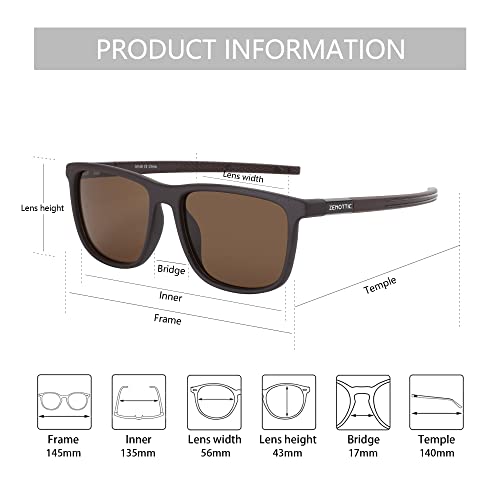 ZENOTTIC Square Polarized Sunglasses for Men - Lightweight TR90 Frame 100% UV Blocking Shades for Driving Fishing Golf Sports Brown - Image 3
