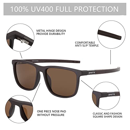 ZENOTTIC Square Polarized Sunglasses for Men - Lightweight TR90 Frame 100% UV Blocking Shades for Driving Fishing Golf Sports Brown - Image 5