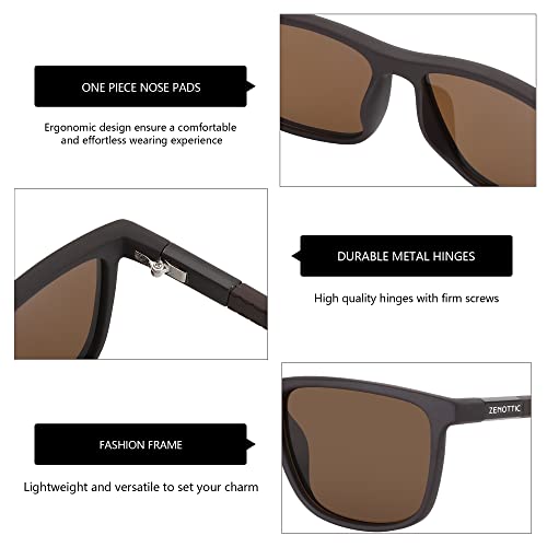 ZENOTTIC Square Polarized Sunglasses for Men - Lightweight TR90 Frame 100% UV Blocking Shades for Driving Fishing Golf Sports Brown - Image 4