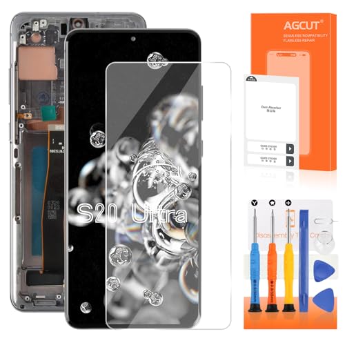 AGCUT OLED for Samsung Galaxy S20 Ultra Screen Replacement for Samsung S20 Ultra 5G LCD Display SM-G988B SM-G988U LCD Digitizer Assembly Grey with Frame+Installation Video (Support Fingerprin) - Image 1