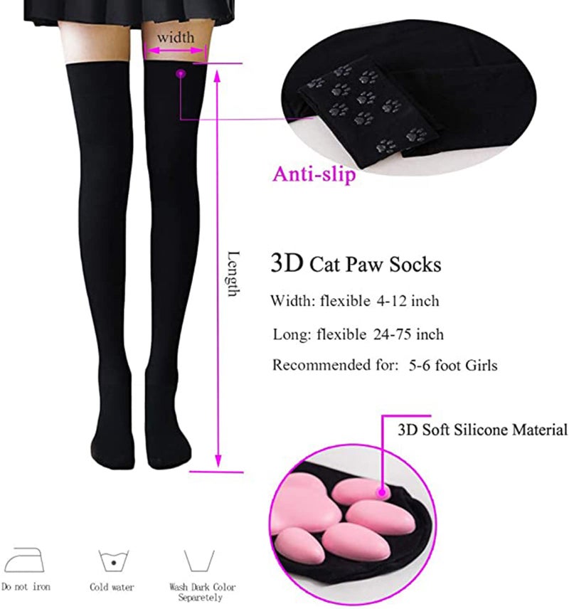 SUPTEC Cat Paw Thigh High Socks, Cute Soft 3D Kitten Paw Pad Claw Toe Beans Stockings for Girls Women Christmas Cat Cosplay - Image 2