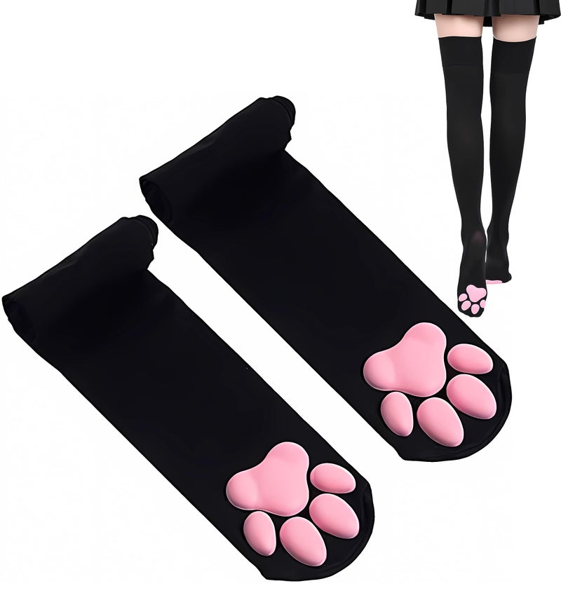 SUPTEC Cat Paw Thigh High Socks, Cute Soft 3D Kitten Paw Pad Claw Toe Beans Stockings for Girls Women Christmas Cat Cosplay - Image 1