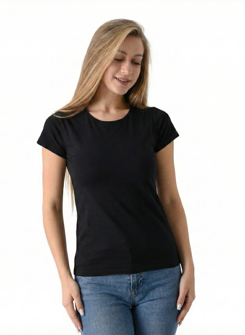 ميلك بدي نصف كم قطن سادة حريمي - Image 4