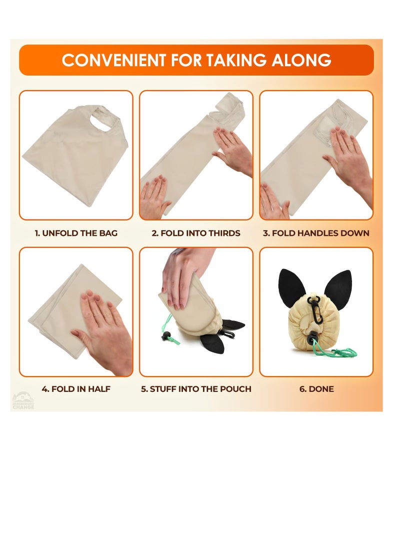 SYOSI Foldable Reusable Grocery Bags, 5 Pcs Cute Animal Grocery Bags, Washable Design with Large Handles, Reusable Produce Bags, Reusable Storage Bags for Groceries, Gym, Beach Gear, Toys  - Image 4