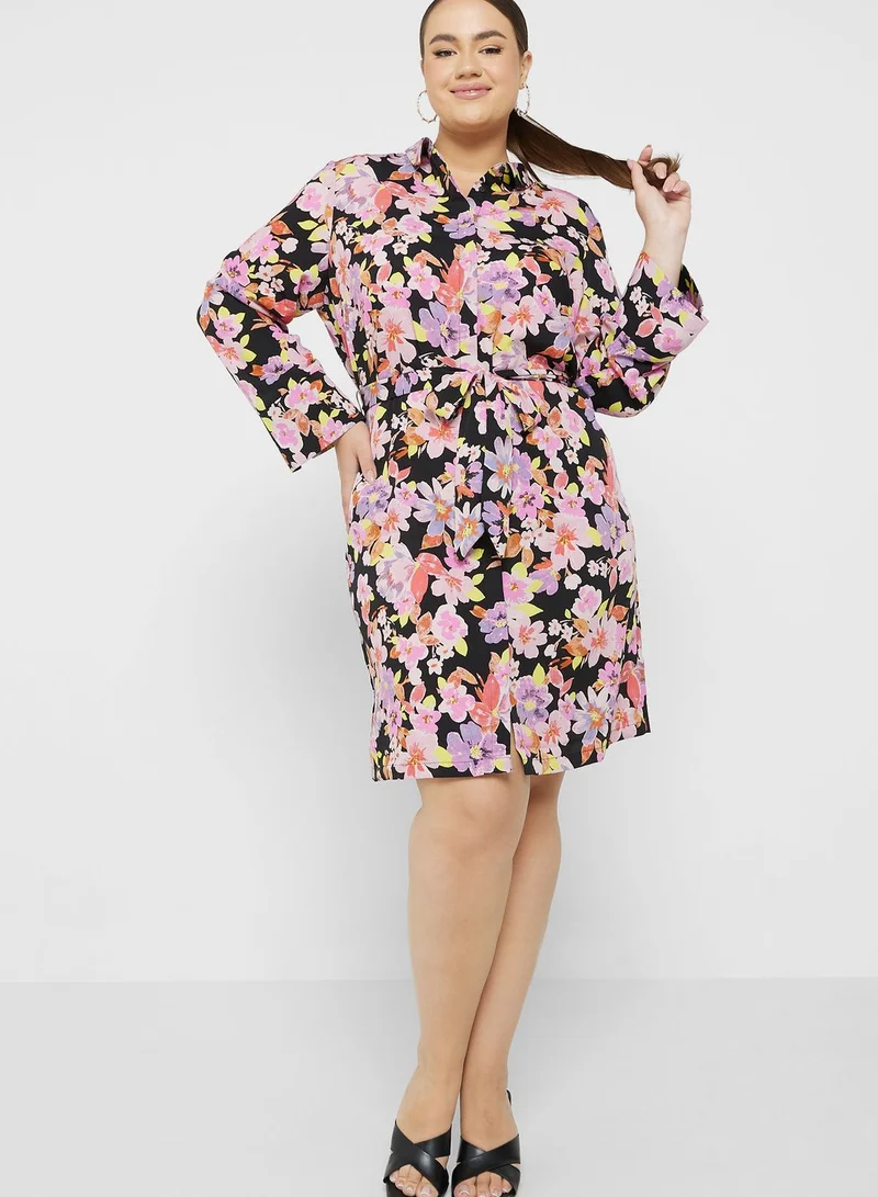Vero Moda Curve Tie Detail Floral Shirt Dress