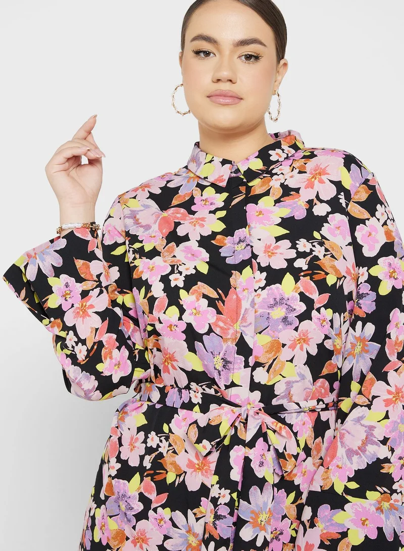 Vero Moda Curve Tie Detail Floral Shirt Dress