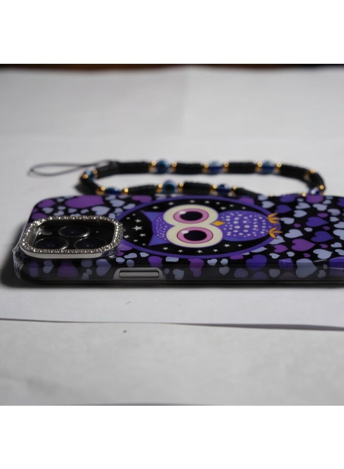 جراب حماية جليتر بتصميم بومة مع حبل يد خرز متوافق مع iPhone 13 Pro Max - Image 3