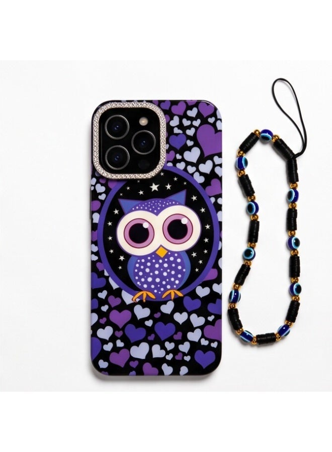 جراب حماية جليتر بتصميم بومة مع حبل يد خرز متوافق مع iPhone 13 Pro Max - Image 1