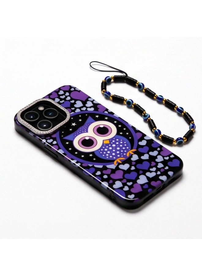 جراب حماية جليتر بتصميم بومة مع حبل يد خرز متوافق مع iPhone 13 Pro Max - Image 4