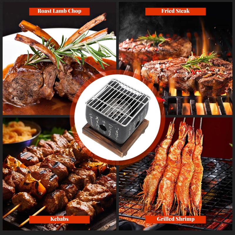 Topyond Japanese Charcoal Grill, Hibachi & Yakitori Grill, Portable Heat-Resistant BBQ Stove, Multi-Functional Fast Heating for Yakiniku, Robata, Indoor/Outoor BBQ Cooking(6.5x5.7in) - Image 3