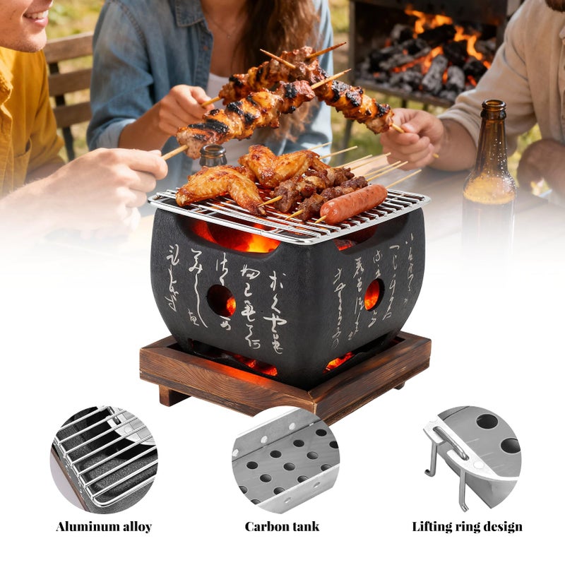 Topyond Japanese Charcoal Grill, Hibachi & Yakitori Grill, Portable Heat-Resistant BBQ Stove, Multi-Functional Fast Heating for Yakiniku, Robata, Indoor/Outoor BBQ Cooking(6.5x5.7in) - Image 2