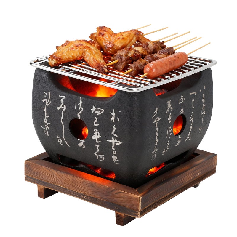 Topyond Japanese Charcoal Grill, Hibachi & Yakitori Grill, Portable Heat-Resistant BBQ Stove, Multi-Functional Fast Heating for Yakiniku, Robata, Indoor/Outoor BBQ Cooking(6.5x5.7in) - Image 1