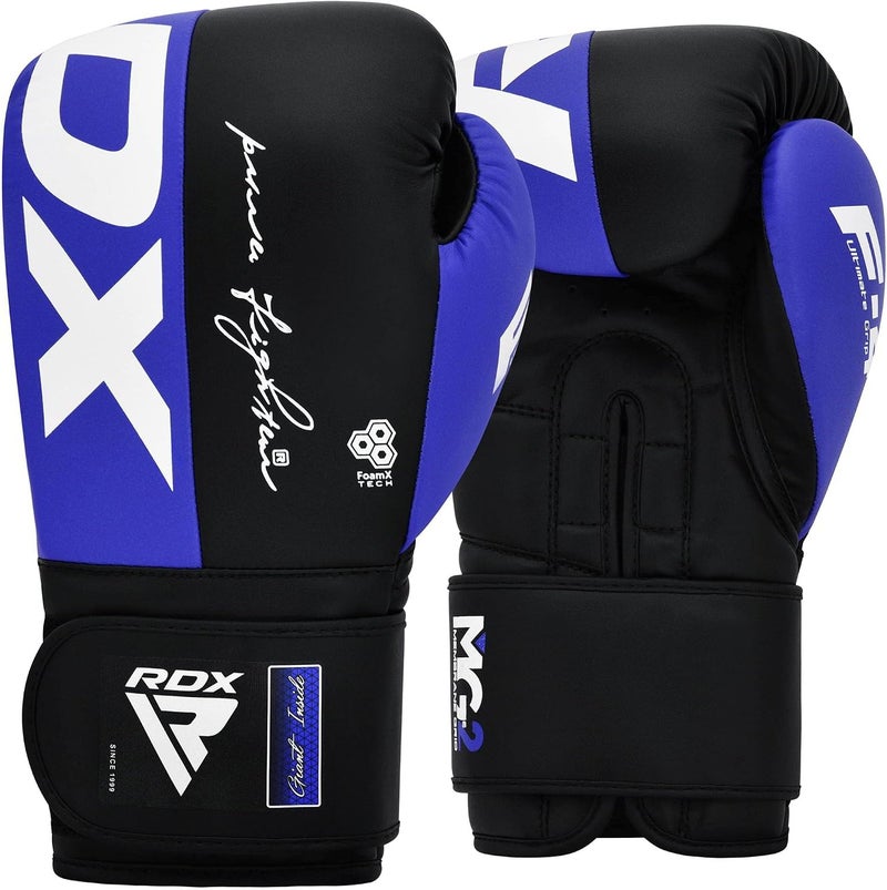 RDX Boxing Gloves - Maya Hide Leather Training Gloves for Muay Thai, Kickboxing, Sparring, and Home Gym -16 OZ |Blue/Black (BGR-F4U-16OZ) - Image 1