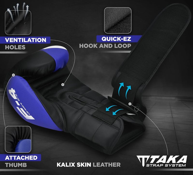 RDX Boxing Gloves - Maya Hide Leather Training Gloves for Muay Thai, Kickboxing, Sparring, and Home Gym -16 OZ |Blue/Black (BGR-F4U-16OZ) - Image 2