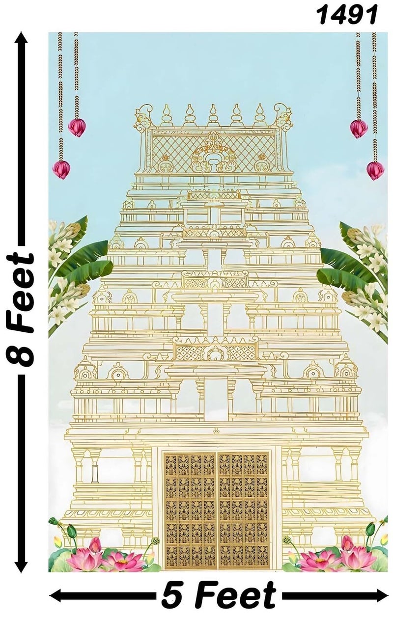 Backdropon Lord Worship Temple Design Backdrop Cloth for Pooja Decoration Background Curtain Cloth Fabric-Polyester Size 8 Feet Height and 5 Feet Width(8 * 5) - Image 2