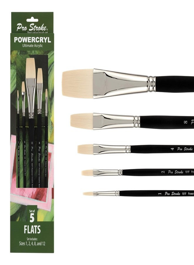 Creative Mark Pro-Stroke Powercryl Acrylic Paint Brushes - Flats Value Set of 5, Synthetic Paint Brushes for Artists, Seamless Nickel-Plated Ferrules, Matte Black Wooden Handle, Soft-Touch Grip - Image 1