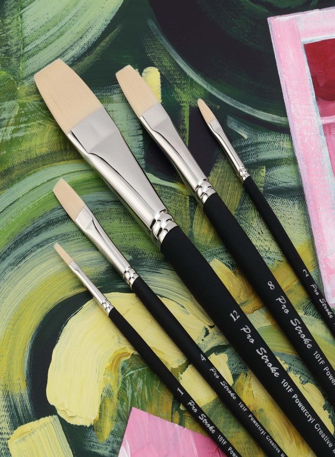 Creative Mark Pro-Stroke Powercryl Acrylic Paint Brushes - Flats Value Set of 5, Synthetic Paint Brushes for Artists, Seamless Nickel-Plated Ferrules, Matte Black Wooden Handle, Soft-Touch Grip - Image 2