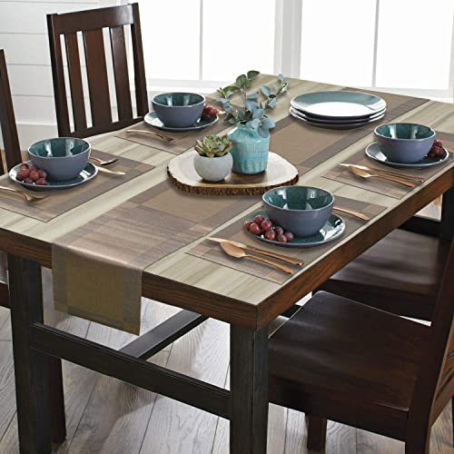 TASKHOUSE Placemats with Table Runner Set Woven Vinyl Heat Resistant Washable Tablemat for Dining Table (1 Table Runner and 4 Placemats - Brown) - Image 5