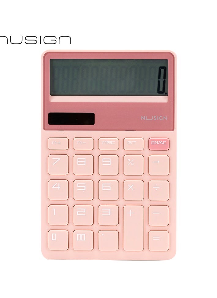 Deli DELI ENS042 NUSIGN Desktop Calculator | 12 Digits | Solar & LR44 Battery Dual Power | Assorted Colors (White/Green/Pink) | Ideal for Office, School & Home Use  - Image 1