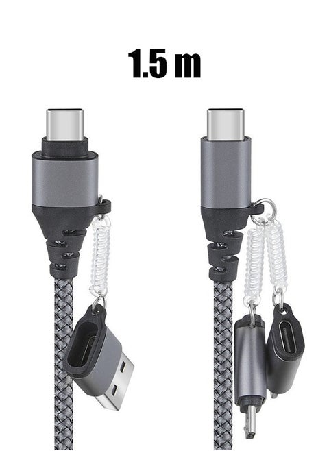 كابل بيانات خط الطاقة 3 في 2 من النوع C موصل Micro USB كابل نقل بيانات الشحن السريع بطول 1.5 متر