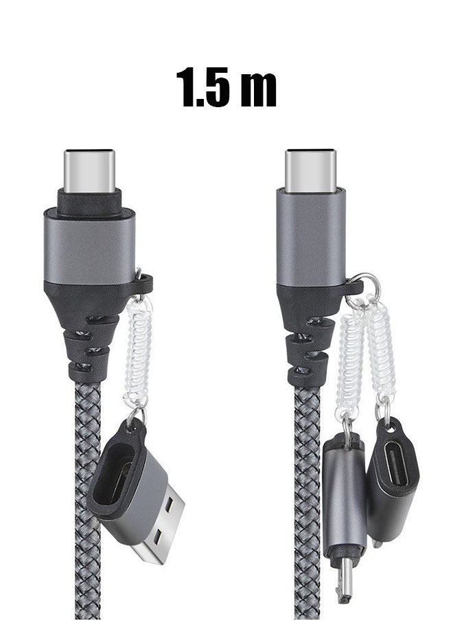 كابل بيانات خط الطاقة 3 في 2 من النوع C موصل Micro USB كابل نقل بيانات الشحن السريع بطول 1.5 متر