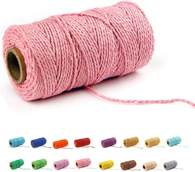 FLIPPED (109 Yards/1.5mm/35 Colors Optional) Cotton Baker Twine DIY Craft Macramé Natural Cotton Rope Craft Making Knitting Cord String Rope DIY Wedding Decor Supply Christmas Wrapping(Pink)… - Image 1