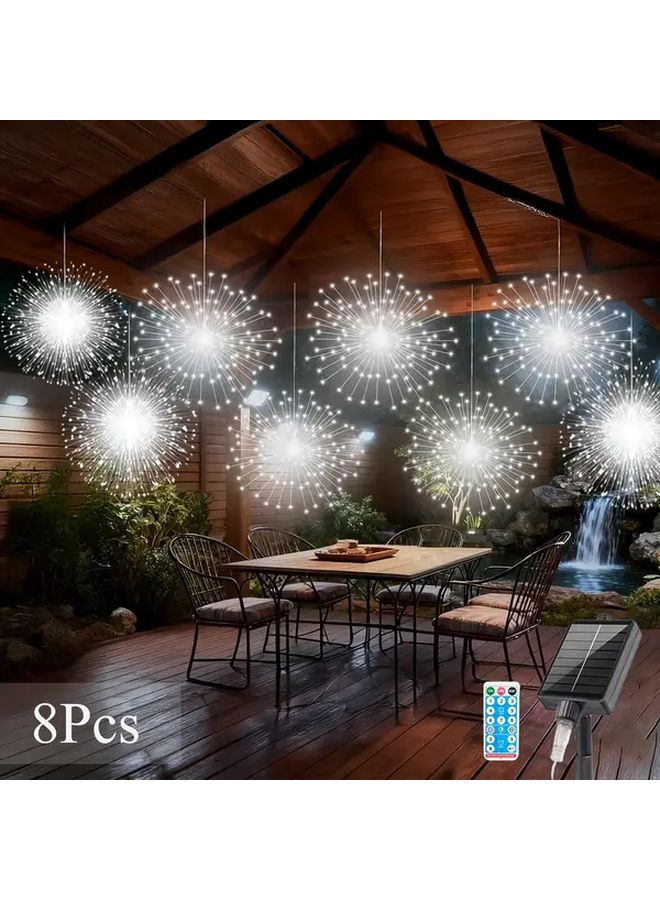 Solar Powered Remote Control Firework Lights 8PCS White 480LED 8 Modes Motion Sensor - Image 1