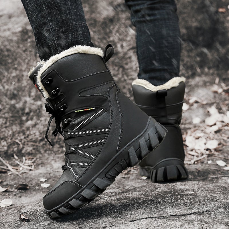 Winter High-Top Fleece-Lined Thickened Snow Boots Plus Size Men'S Waterproof Leather Warm Outdoor Shoes Northeast Cotton Shoes - Image 3