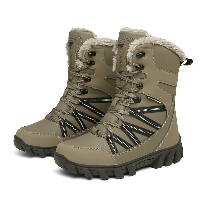 Winter High-Top Fleece-Lined Thickened Snow Boots Plus Size Men'S Waterproof Leather Warm Outdoor Shoes Northeast Cotton Shoes - Image 1